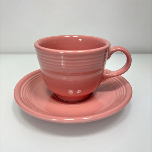 Fiesta Homer Laughlin Vintage Pink Rose Teacup Coffe Mug Saucer Set USA Made - Picture 7 of 7